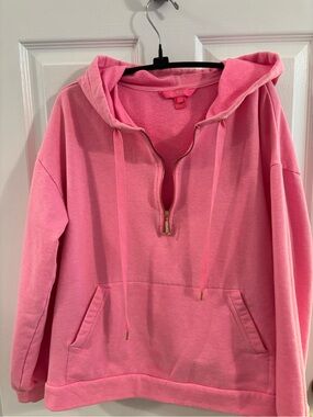 Lilly Pulitzer medium Women's Pink Half-Zip Hoodie Sweatshirt -